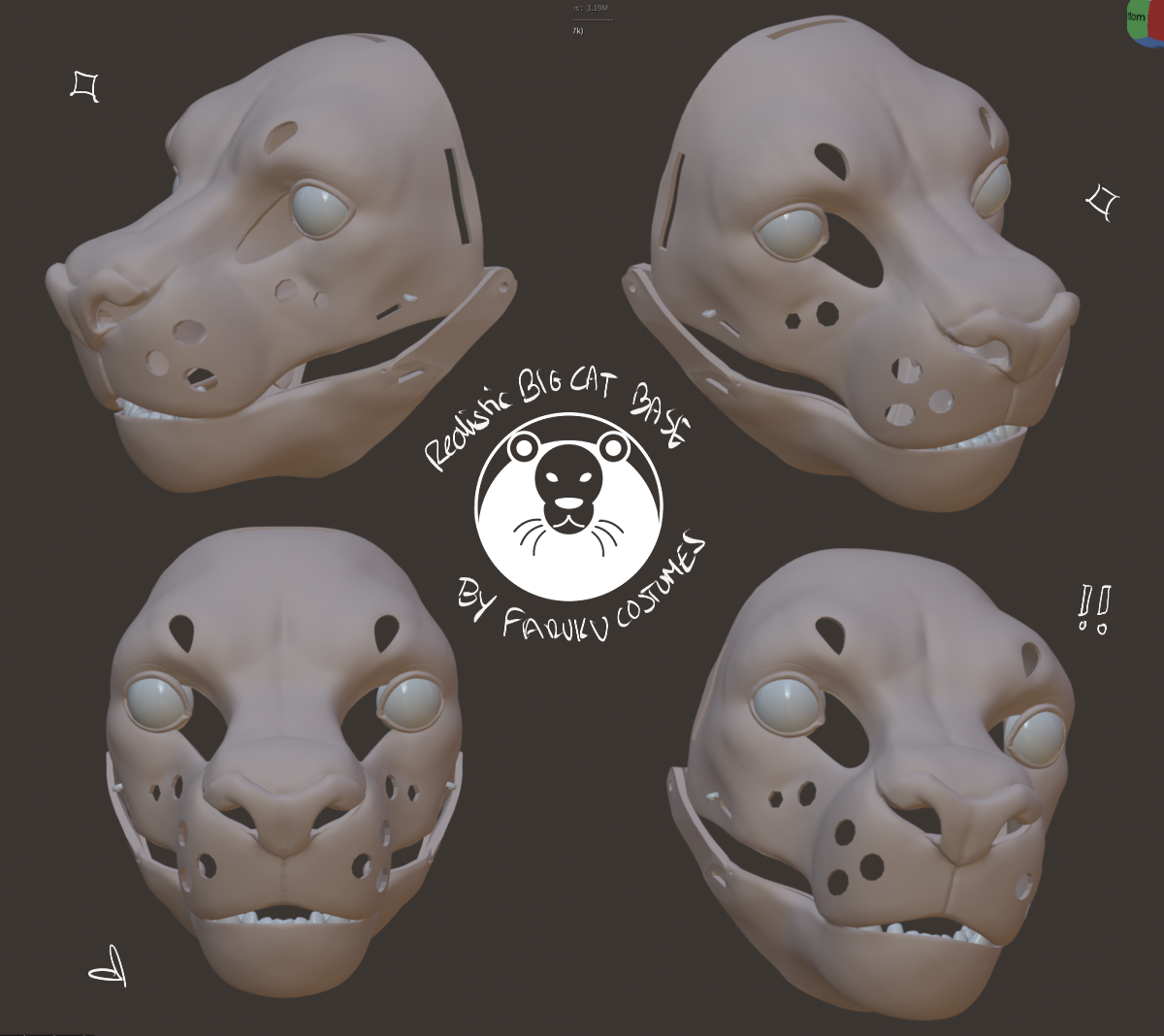 3D Printed realistic big cat fursuit base